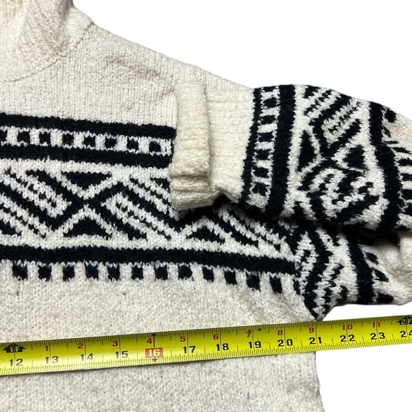 Joie Womens Cream Black Aztec Pattern Partial Zip Chunky Sweater Size Small - Picture 5 of 7